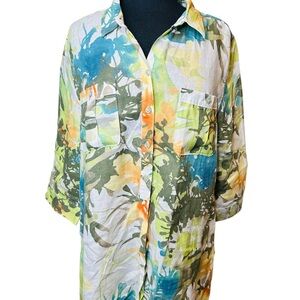 Chicos No Iron. 100% linen Floral Button-Up Women's Top Size 3/US XL